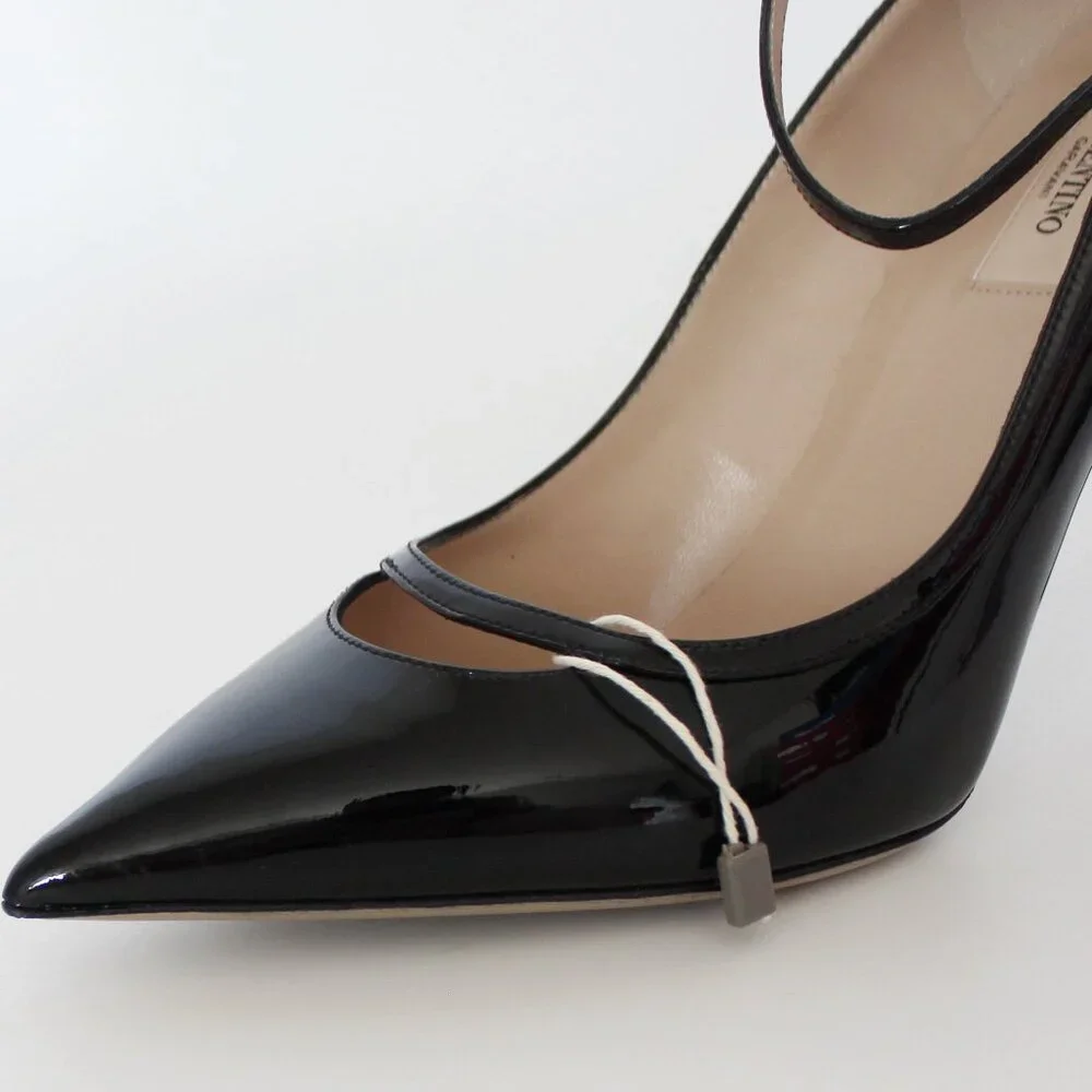 NEW Valentino Garavani Patent Leather Ankle Strap Stiletto Pumps Black EU 41